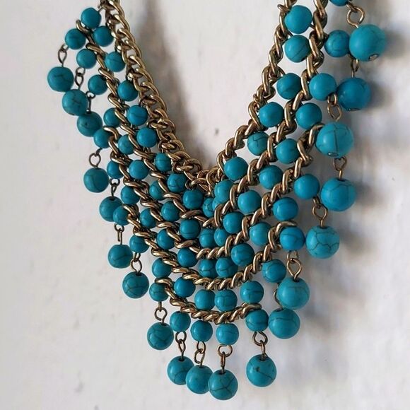 Statement Necklace with Turquoise Colored Beads - Picture 3 of 7